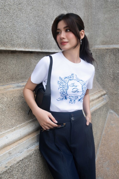 Sixdo White Birds & Blossom Cotton Tshirt
